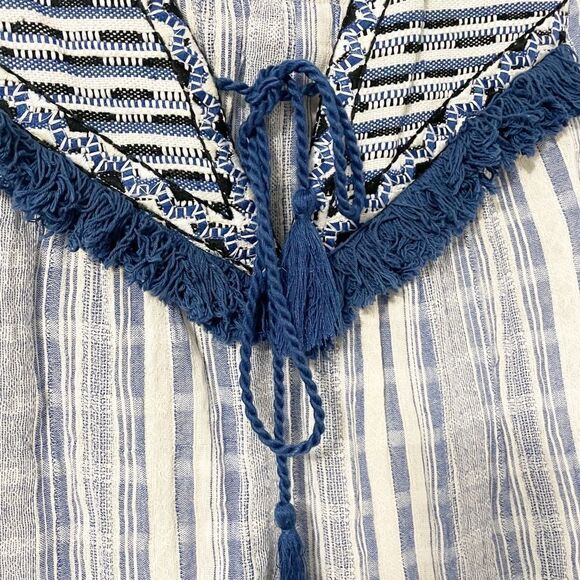 🟢Sugar + Lips Cream & Blue Woven Blouse XS - Picture 4 of 9